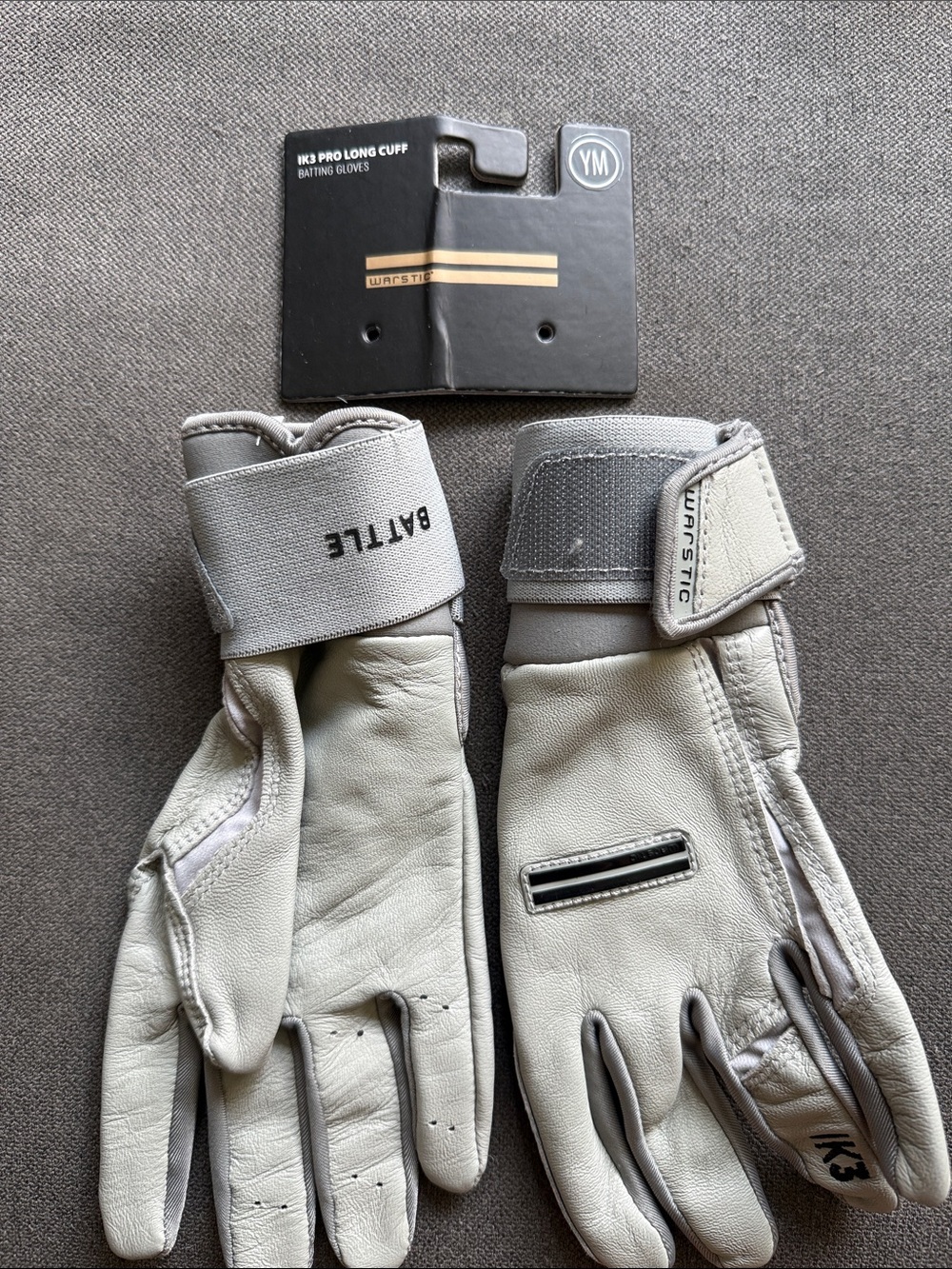 IK3 Pro Long Cuff Boys Batting Gloves — Light Gray - NWT